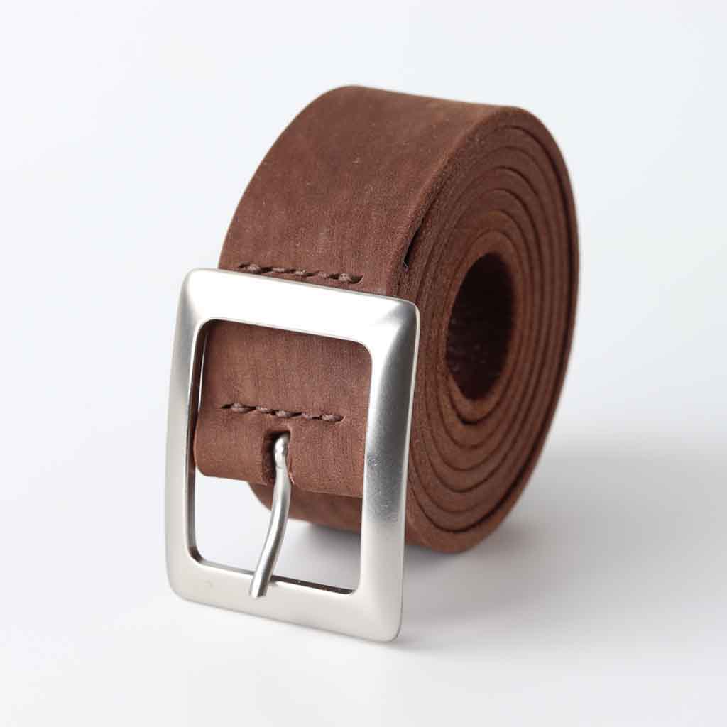 ladies leather belt in chocolate nubuck leather by Kaseta