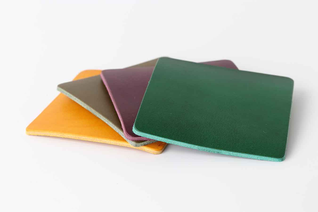 table drinks coasters, set of colours: green, yellow, purple. Olive green
