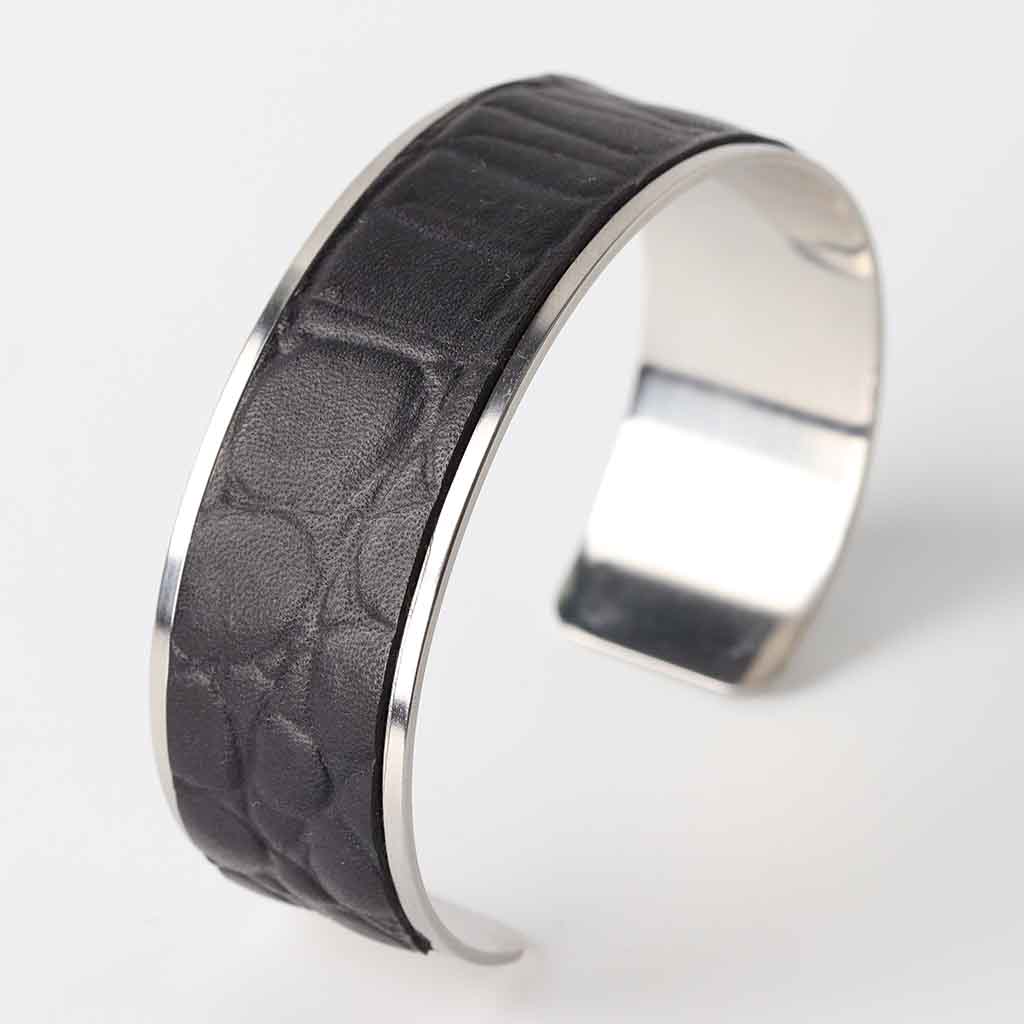 men's cuff bracelet with black crock leather by Kaseta