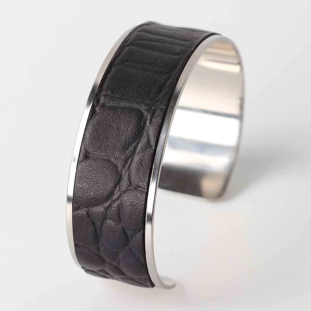 women's cuff bracelet with black leather by Kaseta