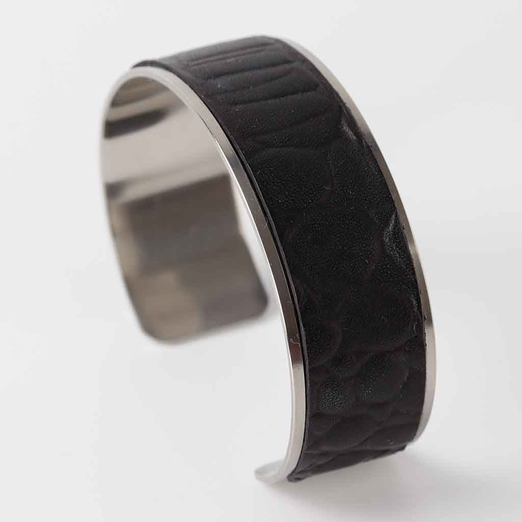 women's cuff bracelet with black leather by Kaseta