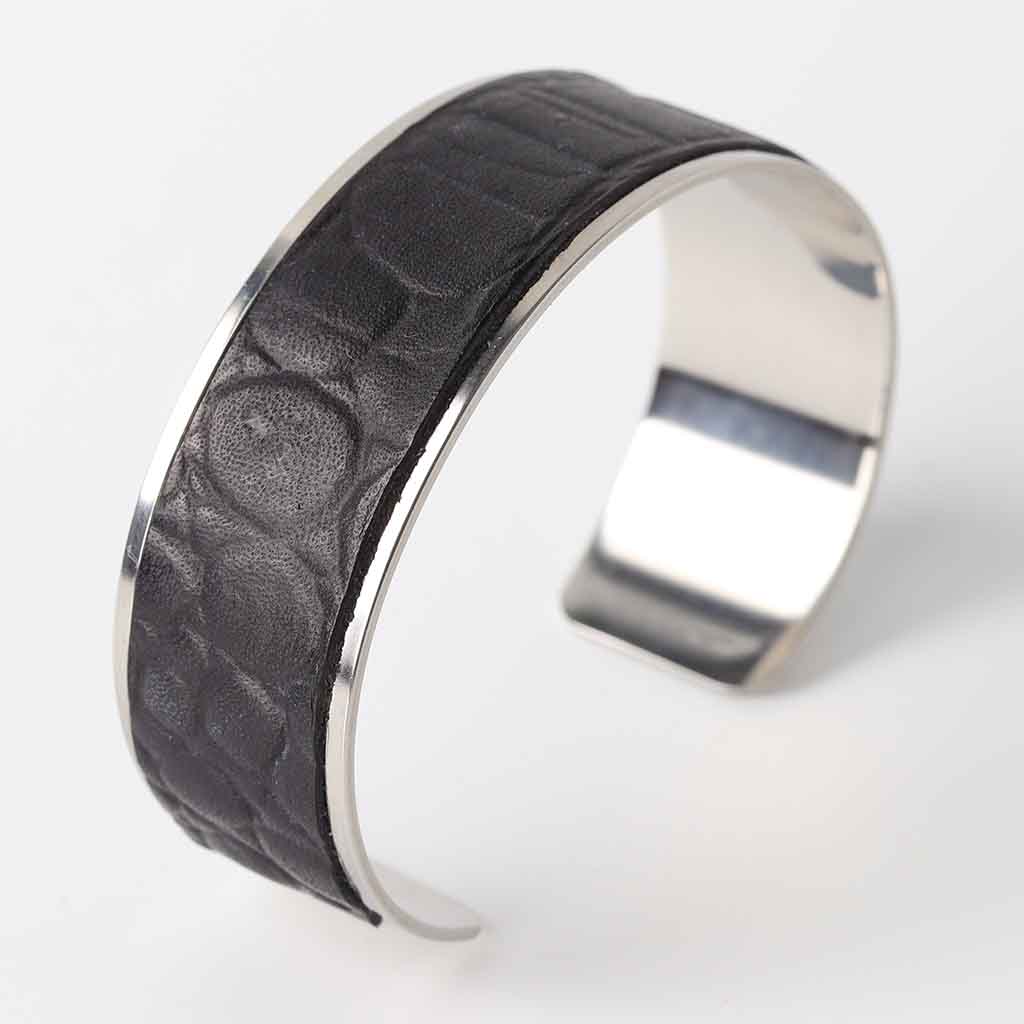 unisex cuff bracelet with black leather by Kaseta