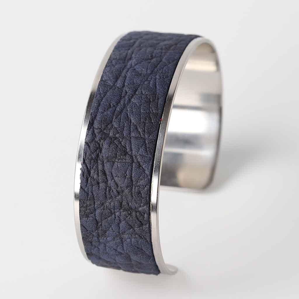 cuff bracelet with blue leather for women by Kaseta
