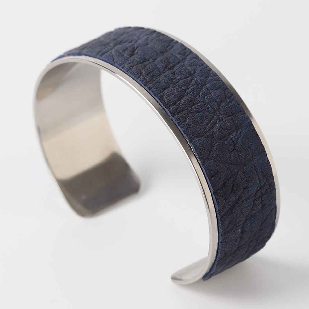 Unisex Blue leather cuff bracelet by Kaseta