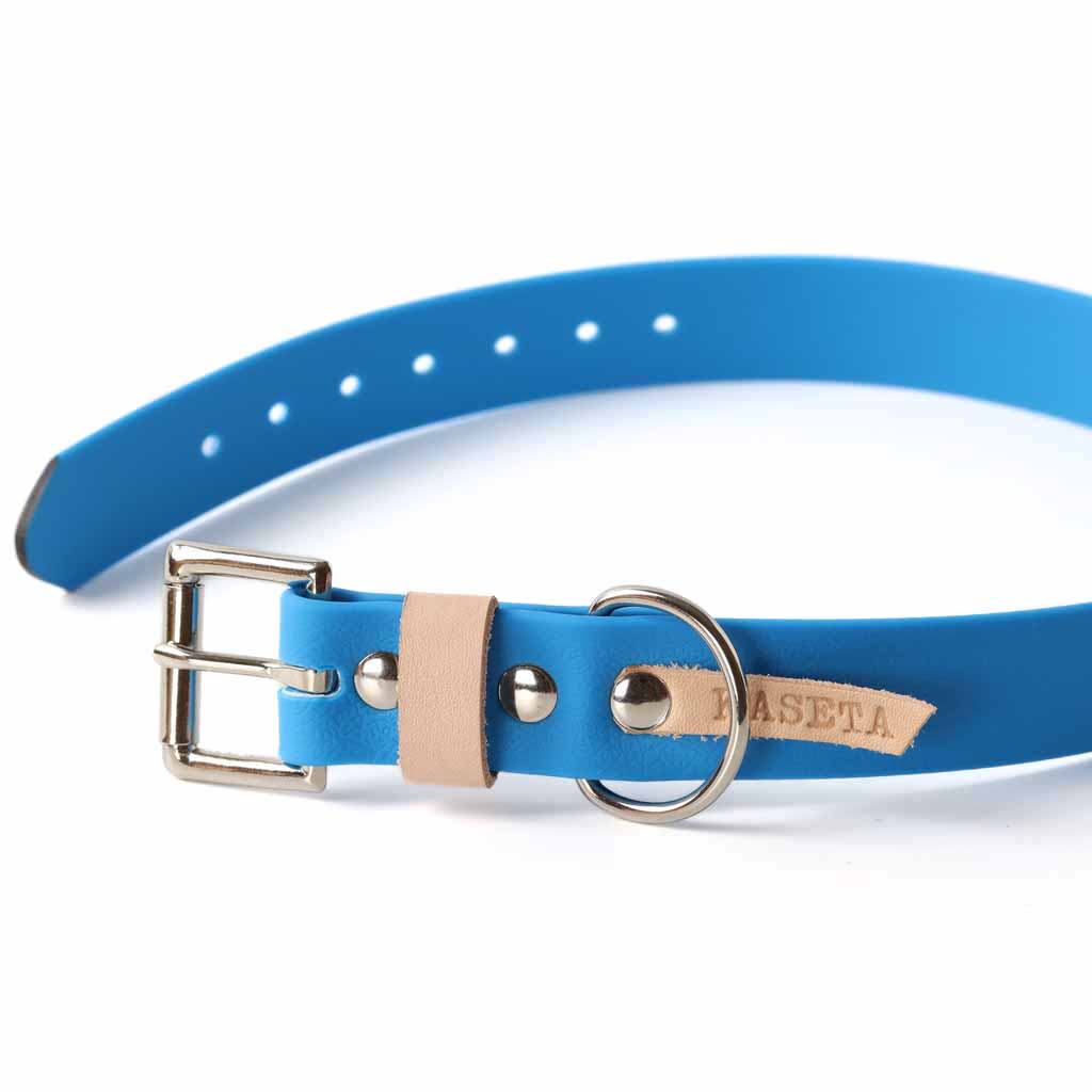 waterproof blue dog collar for older dogs by Kaseta