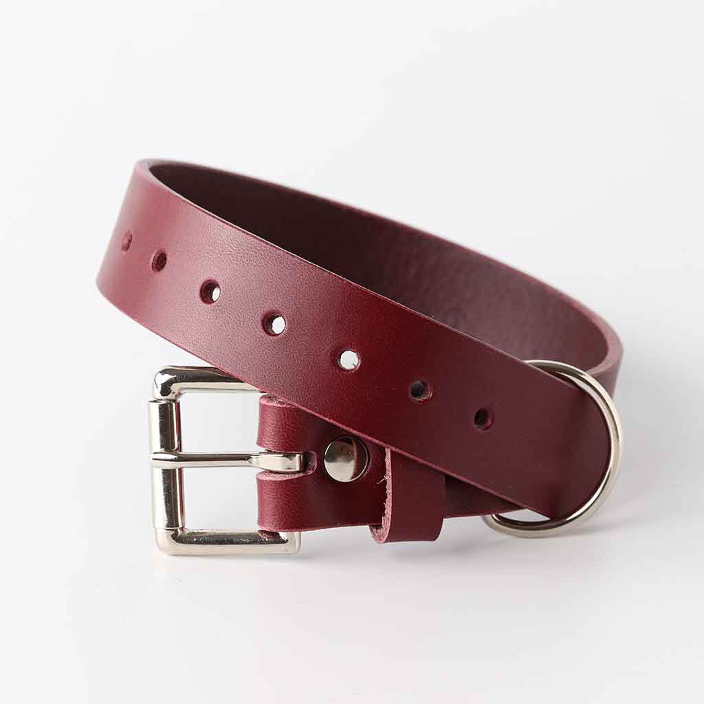 Burgundy dog collar made in UK by Kaseta