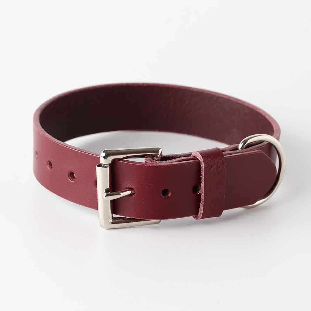 Burgundy Leather Dog Collar / UK made Bridle Leather Dog Collar Kaseta