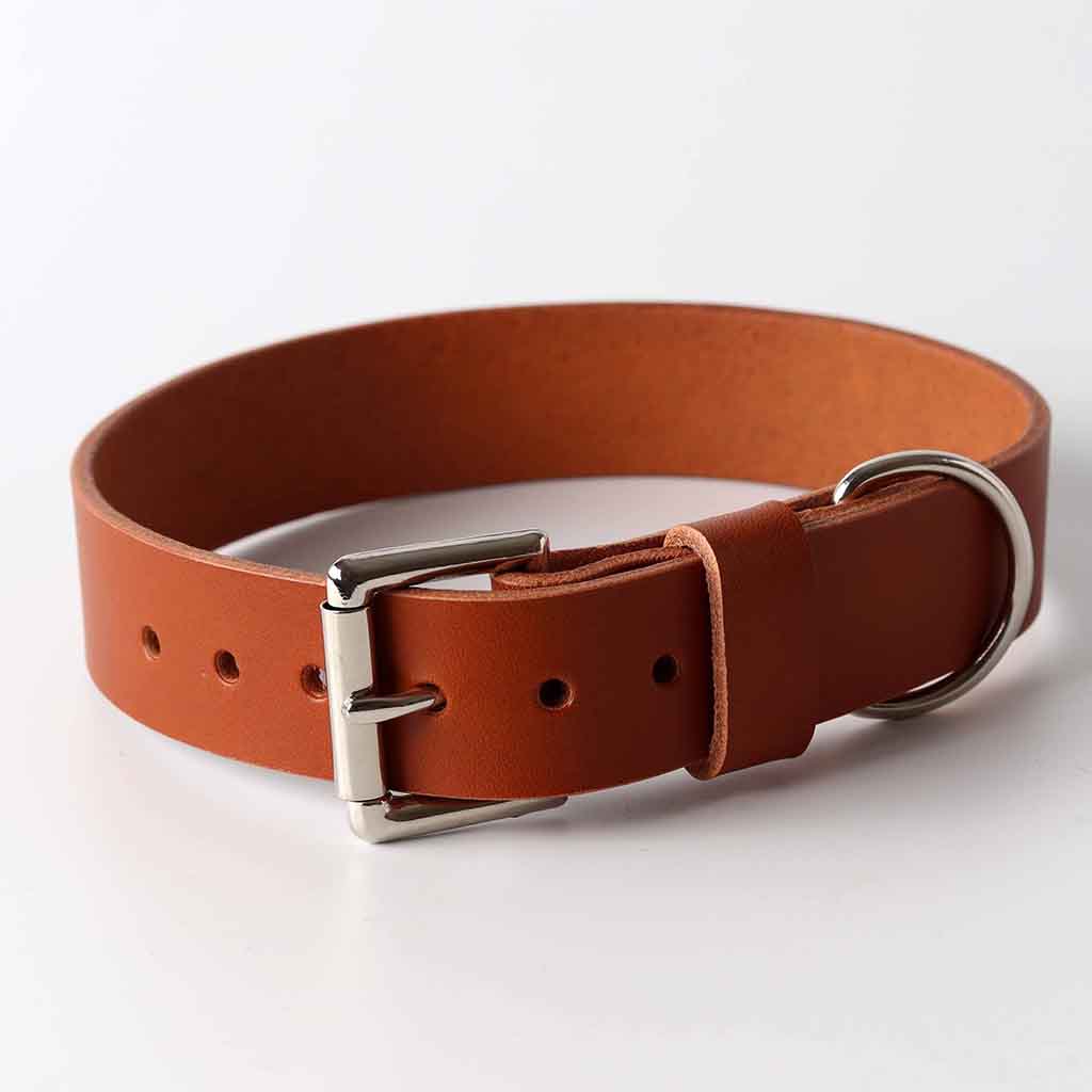 Bridle leather tan dog collar by Kaseta