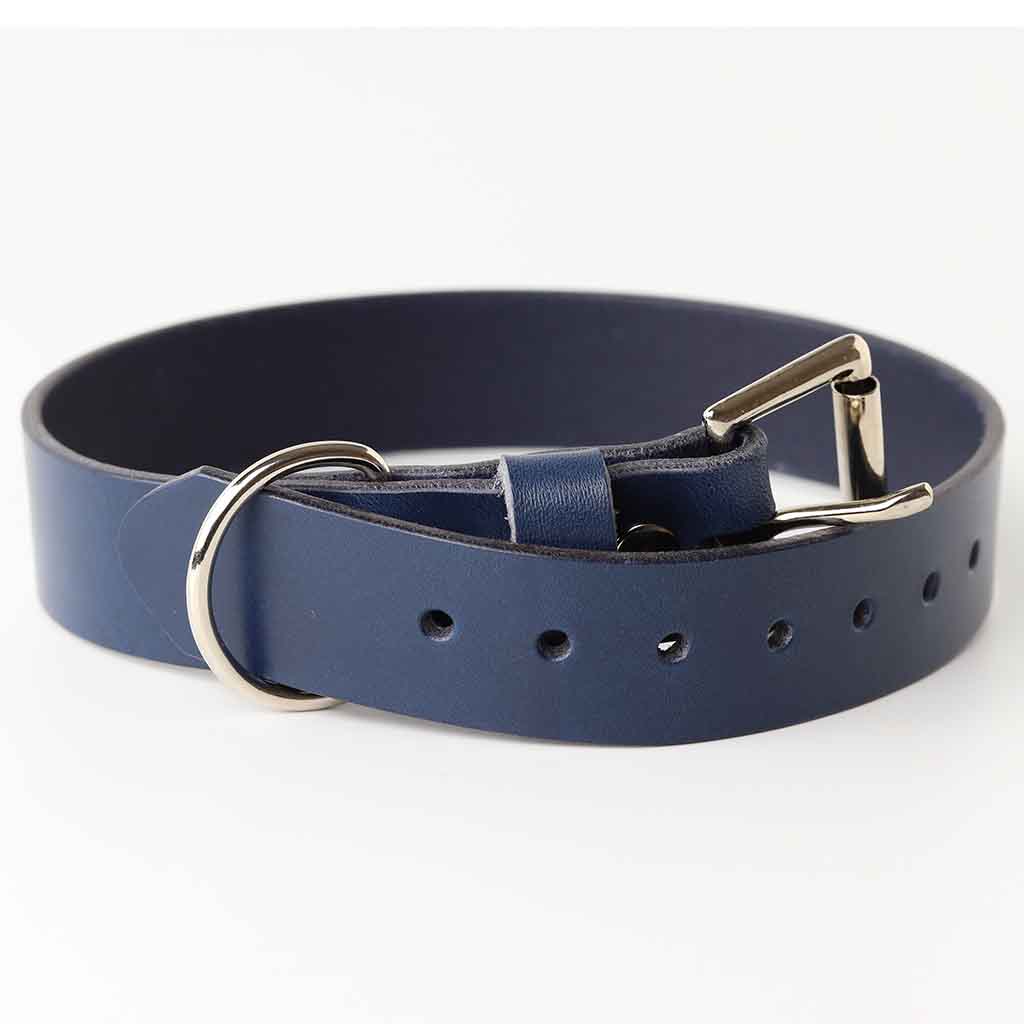 blue dog collar by Kaseta English bridle leather
