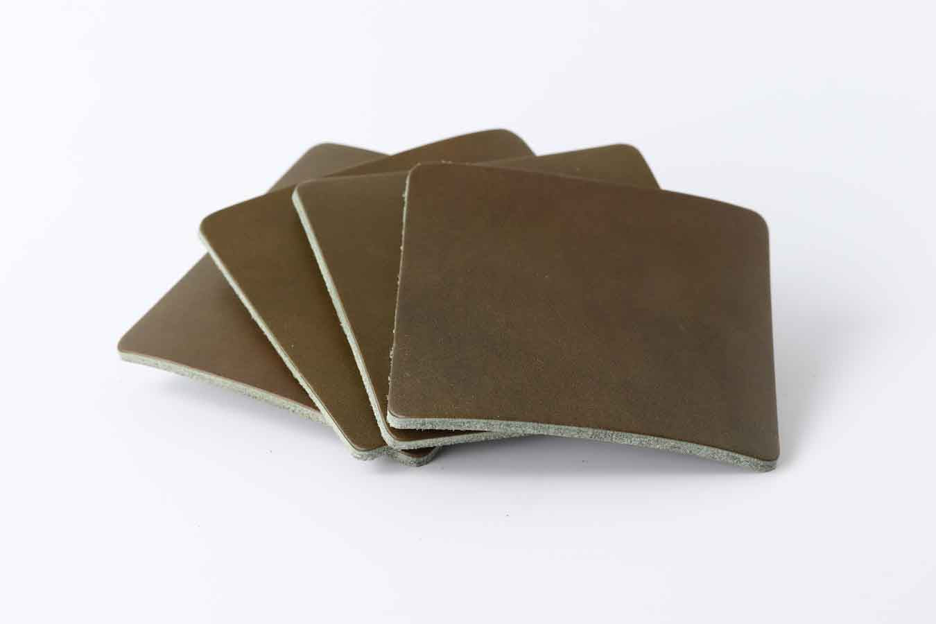 olive green leather coaster set