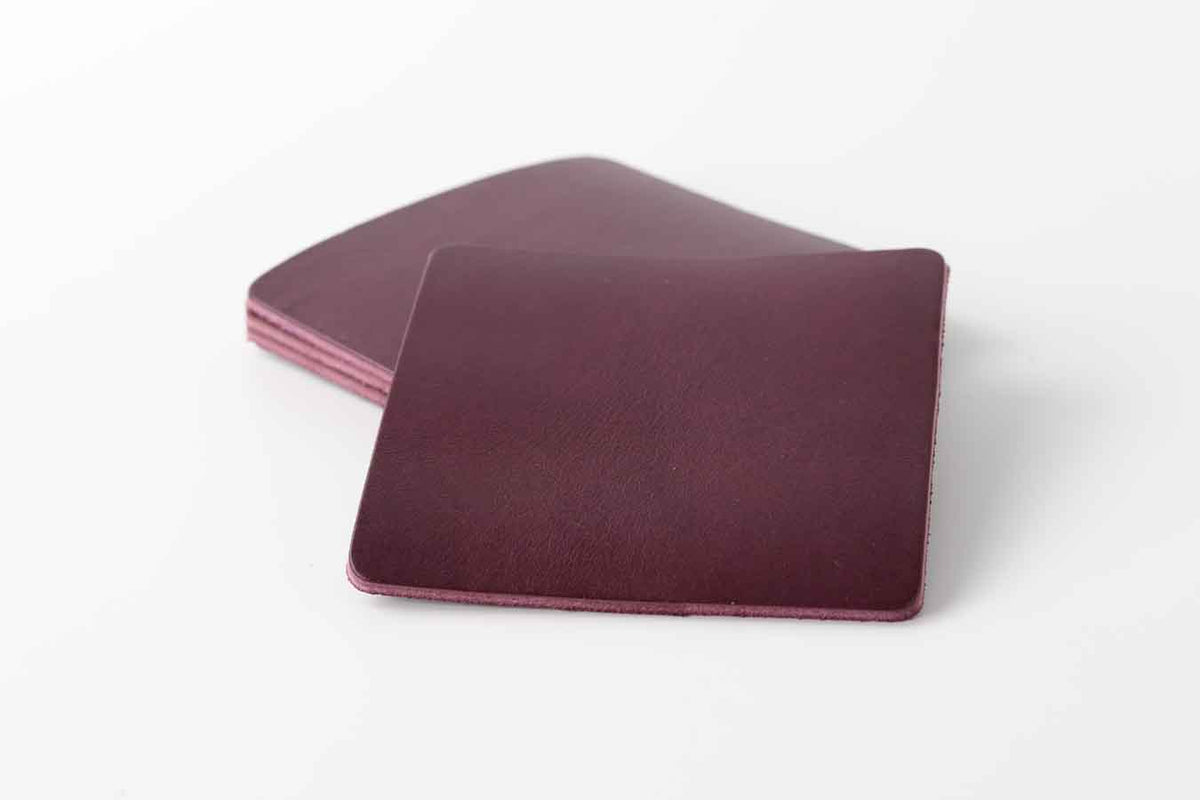 purple leather coaster set