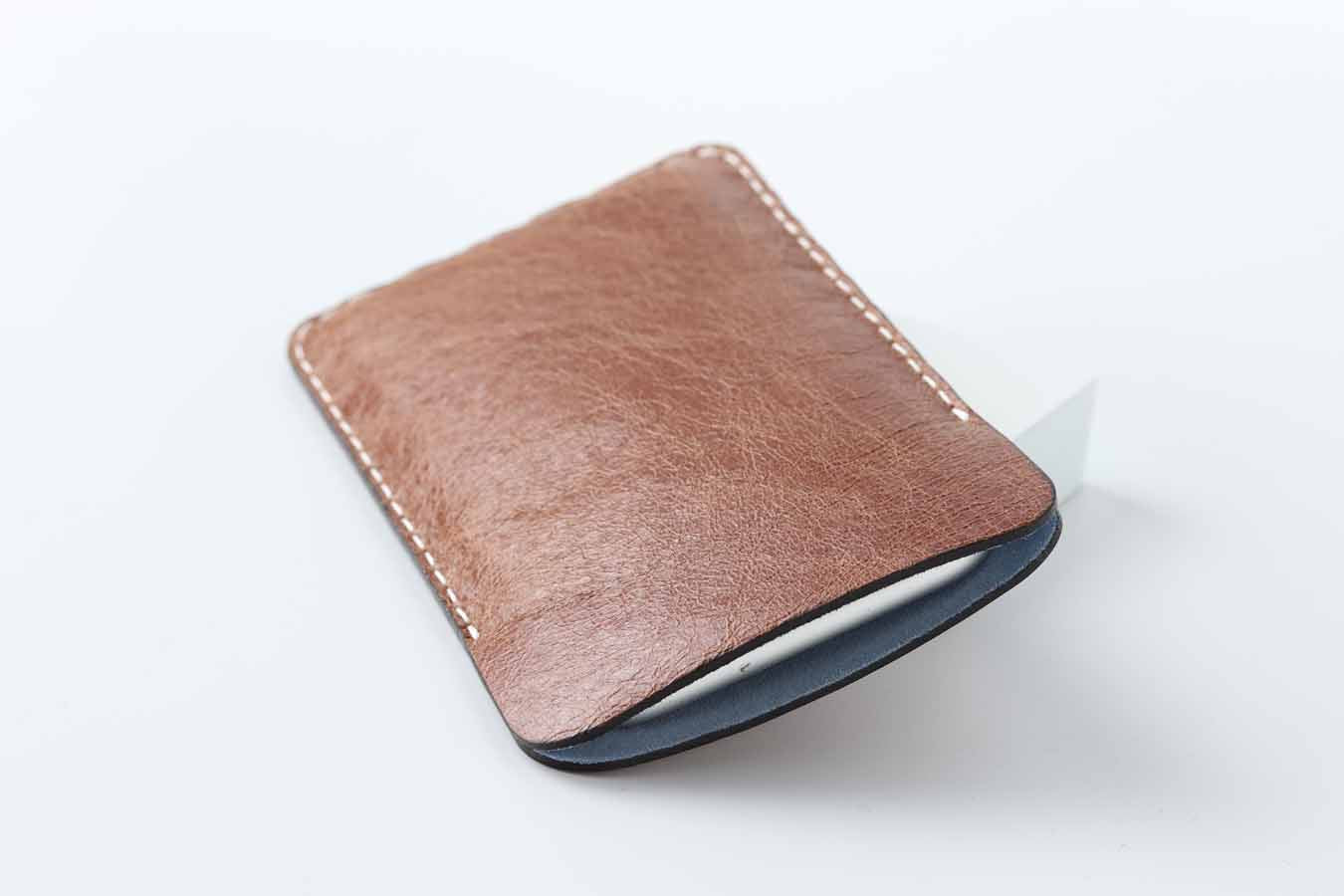 iPhone 14 13 leather sleeve case in brown with soft suede lining for protection 