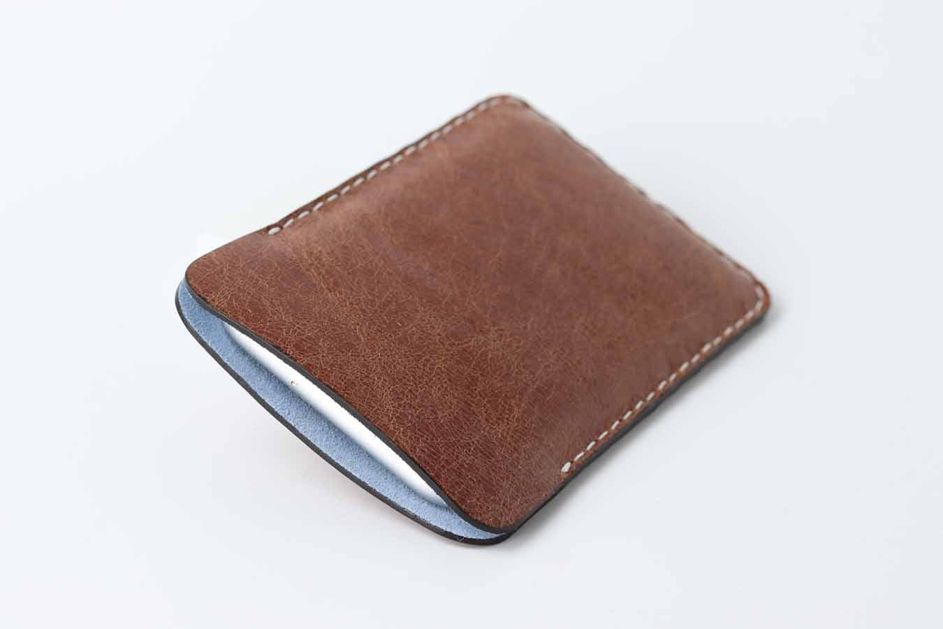 iPhone 13 pro brown leather sleeve pouch case with soft suede lining