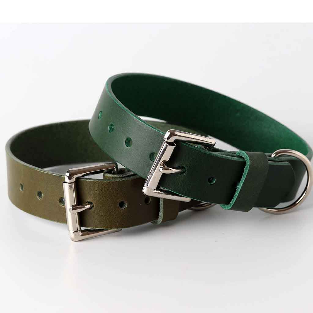 Green dog collar with Olive green dog collar by Kaseta