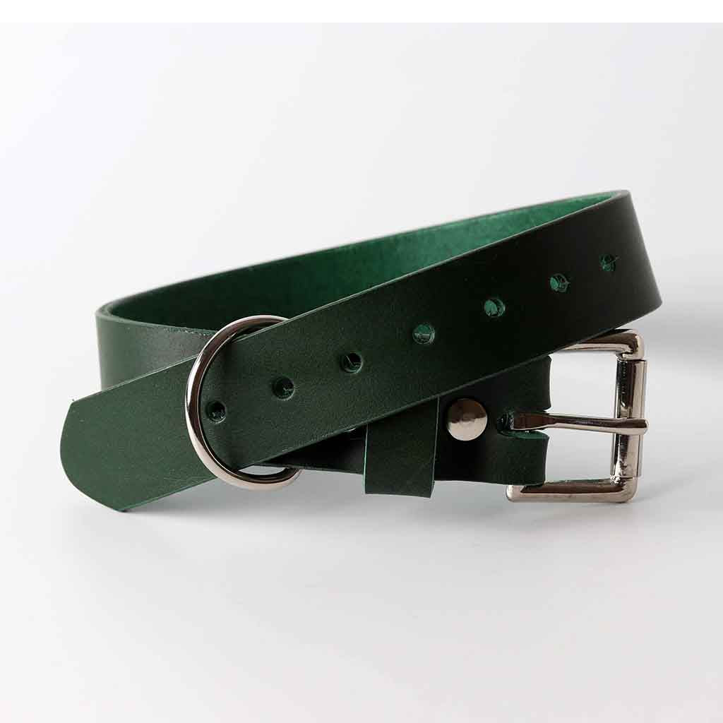 Green leather dog collar by Kaseta