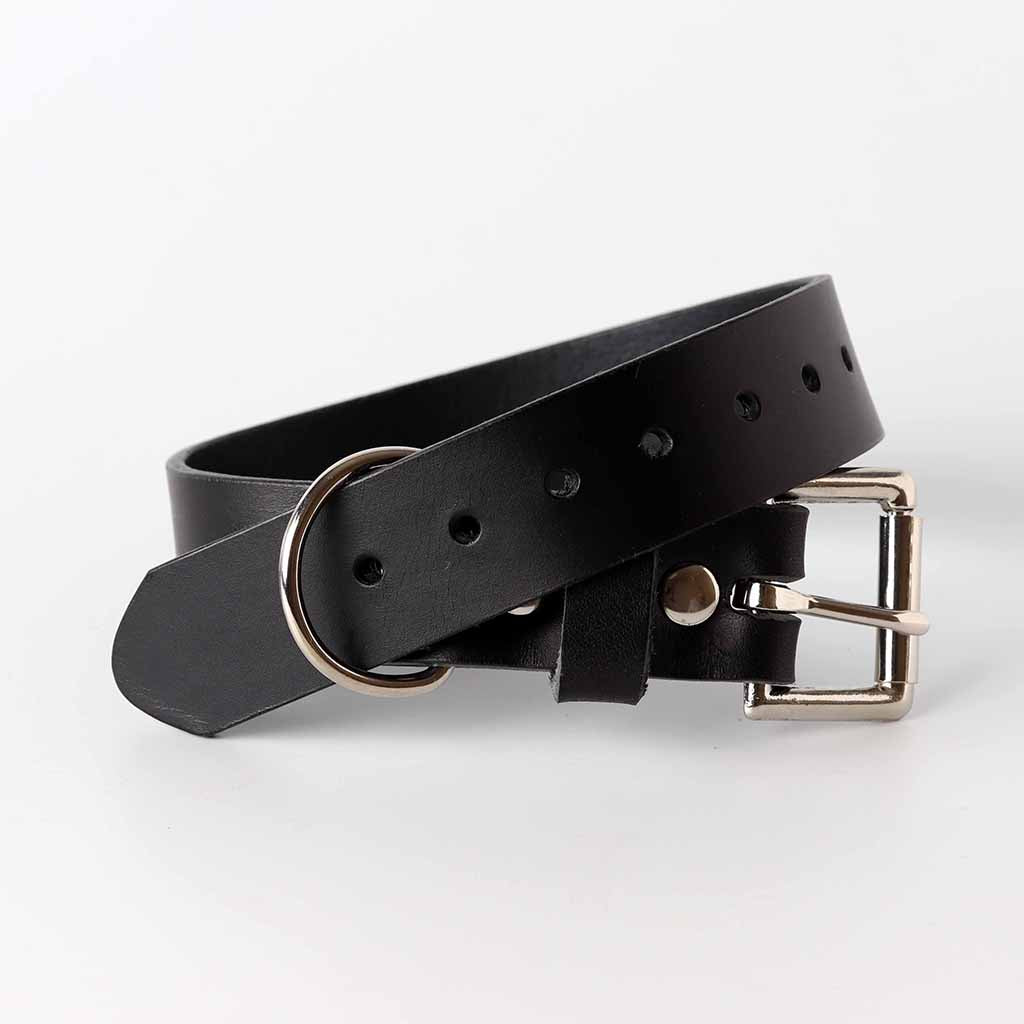 Italian leather black puppies collar made by Kaseta
