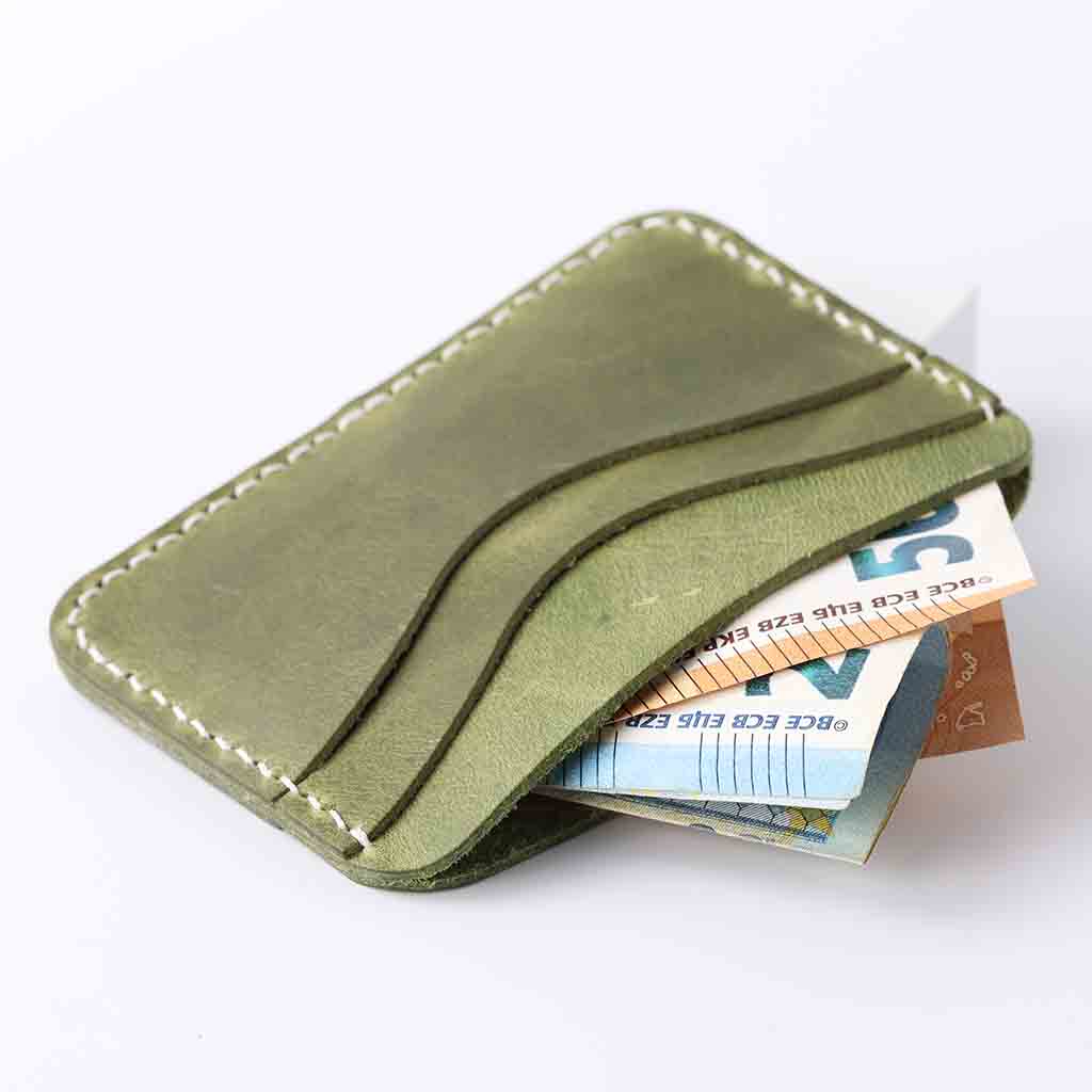 tiny leather card holder Olive