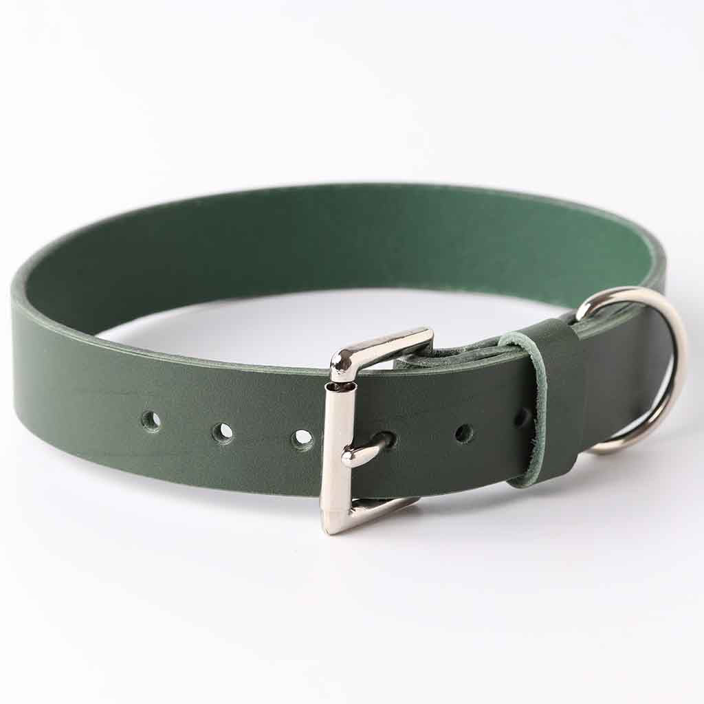 Forest green dog collar by Kaseta made from English bridle leathers