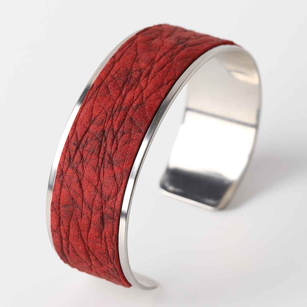 women's cuff bracelet with red masai leather