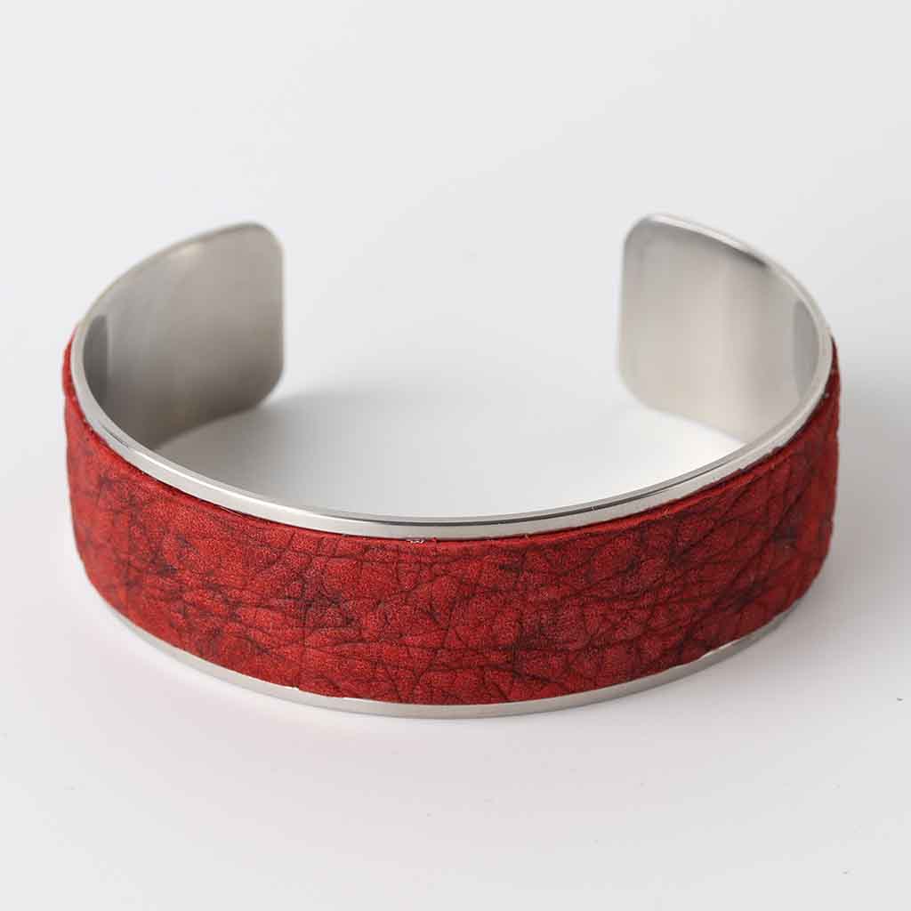 women's cuff bracelet with textured red masai leather