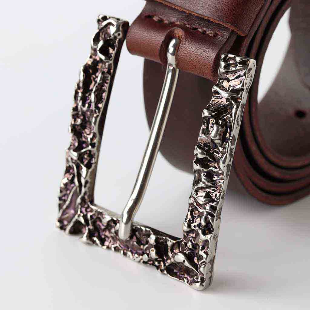 mens leather belt by Kaseta Laro with aged buckle