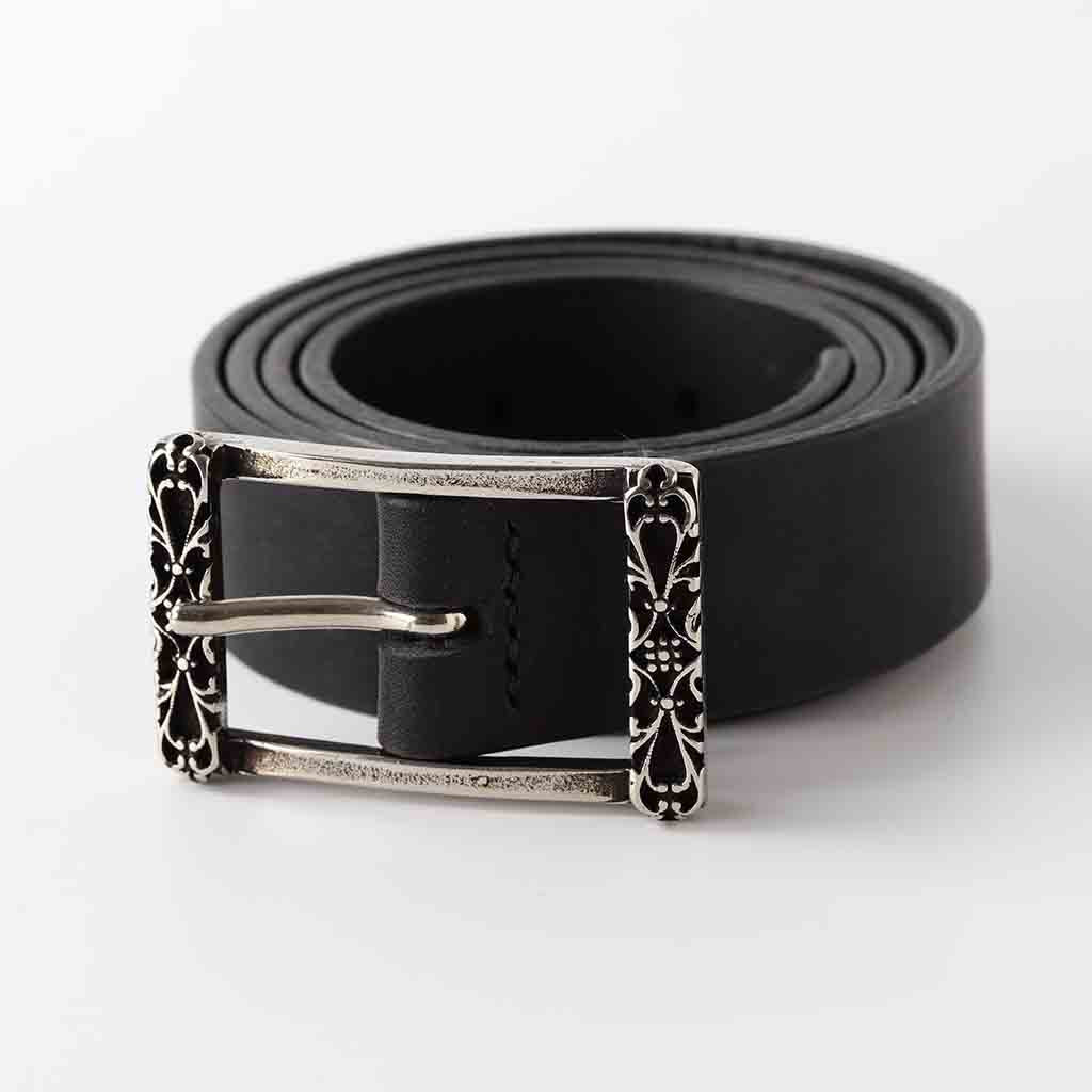 Savia black leather women&#39;s belt with aged buckle by Kaseta