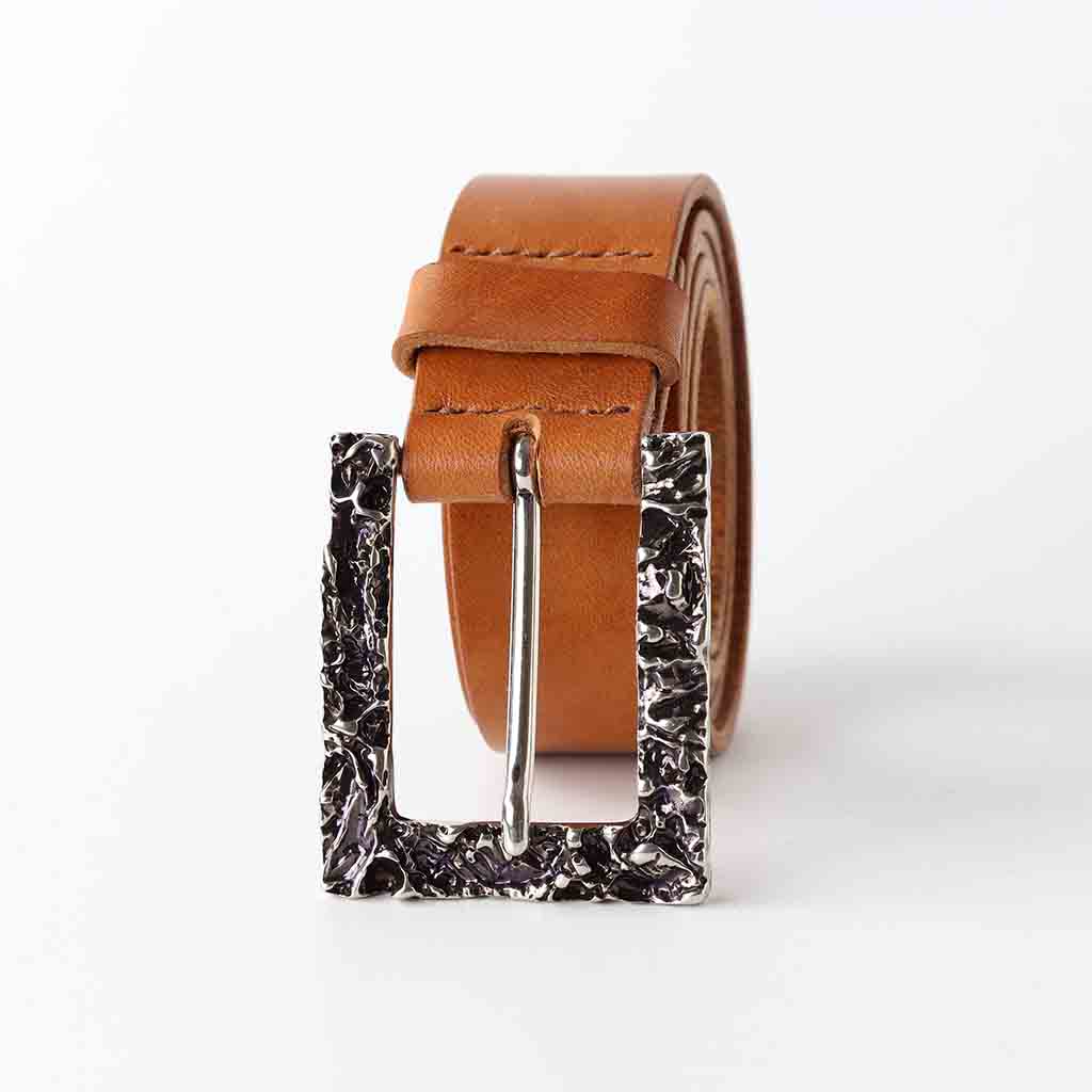 Kaseta leather belt Laro - Tan, with aged palladium plate buckle