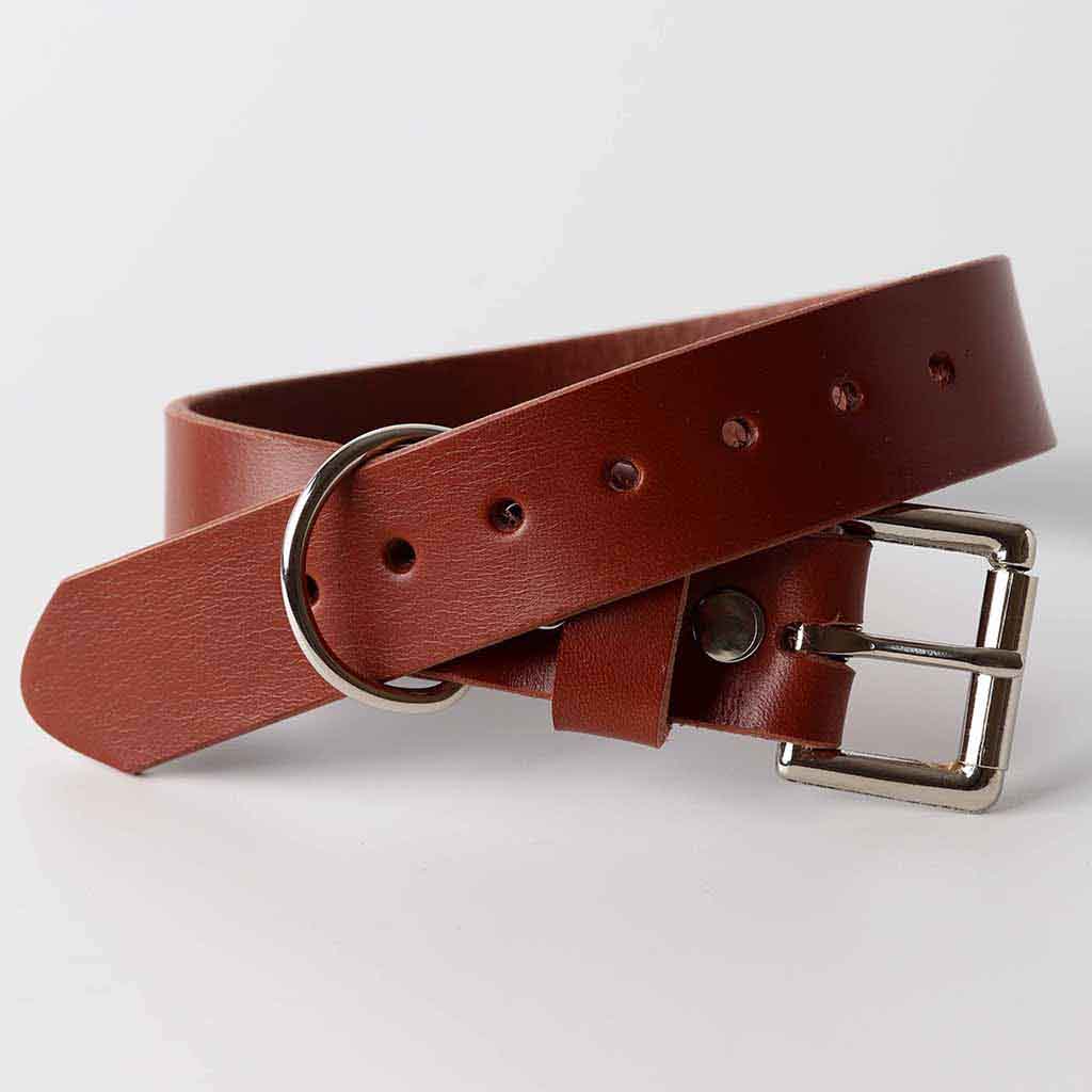 dark Tan leather dog collar made from English bridle leather by Kaseta