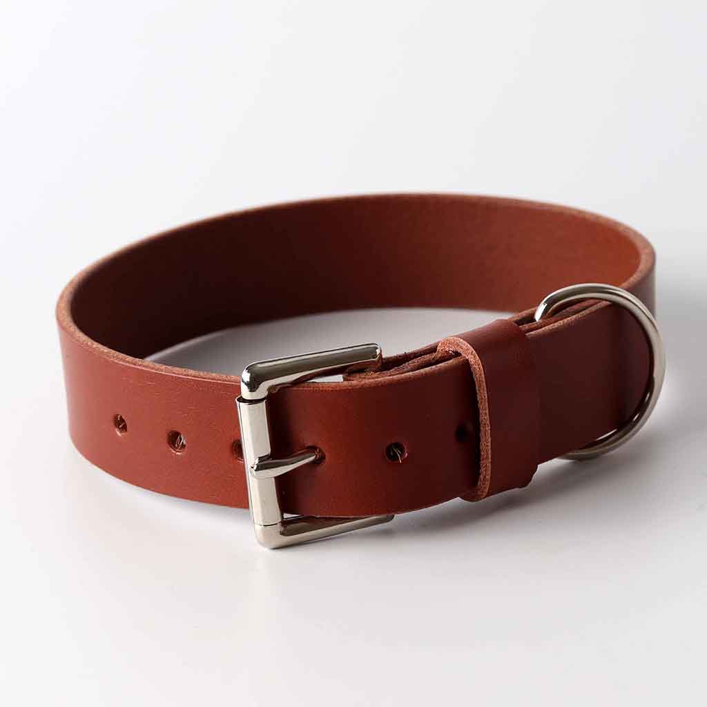 Dark Tan leather dog collar by Kaseta