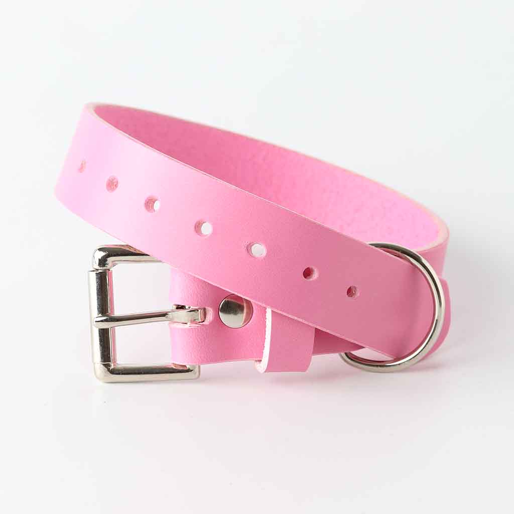 English bridle Leather Pink Dog collar by Kaseta