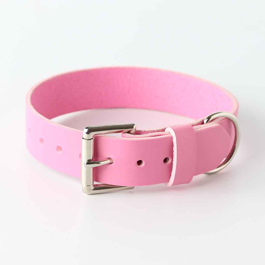 Leather Pink Dog collar by Kaseta