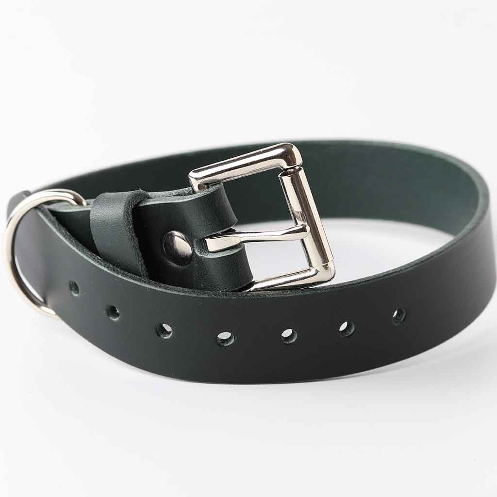 bridle leather dark racing green dog collar by Kaseta