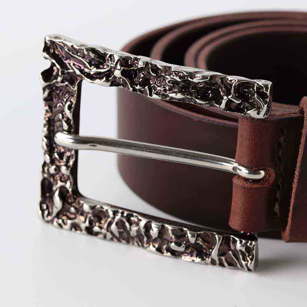 chocolate unisex leather belt Laro with aged buckle by Kaseta