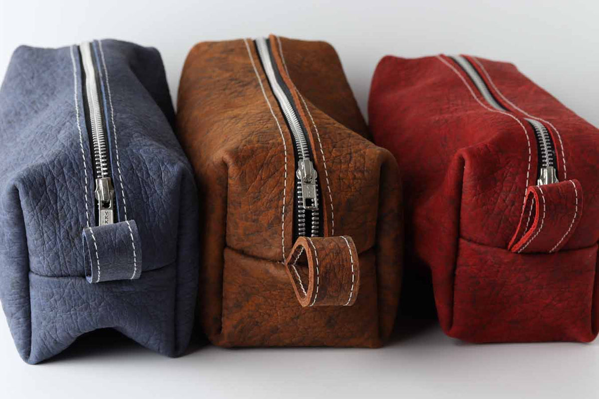 Red Blue brown leather travel toiletry organizer bag