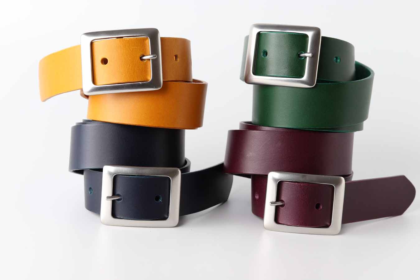 leather belt for men and women Oliver by kaseta in green purple yellow colour