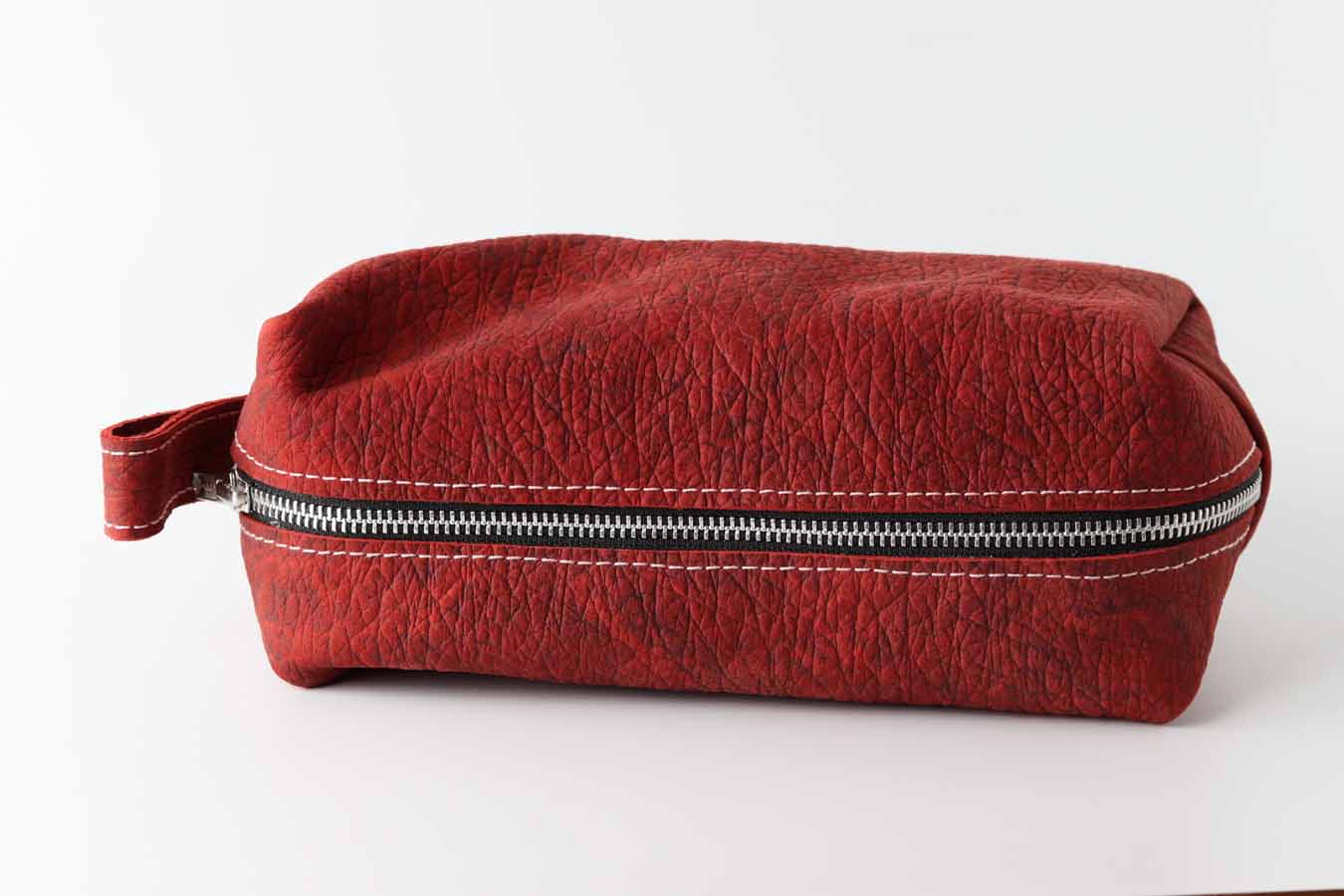 red leather men & women travel dopp kit bag with zipper