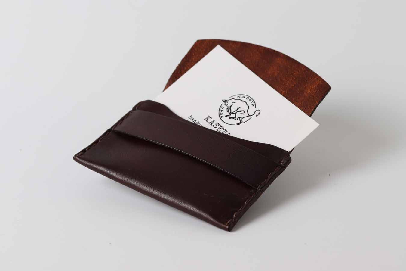Chocolate leather card holder tiny wallet